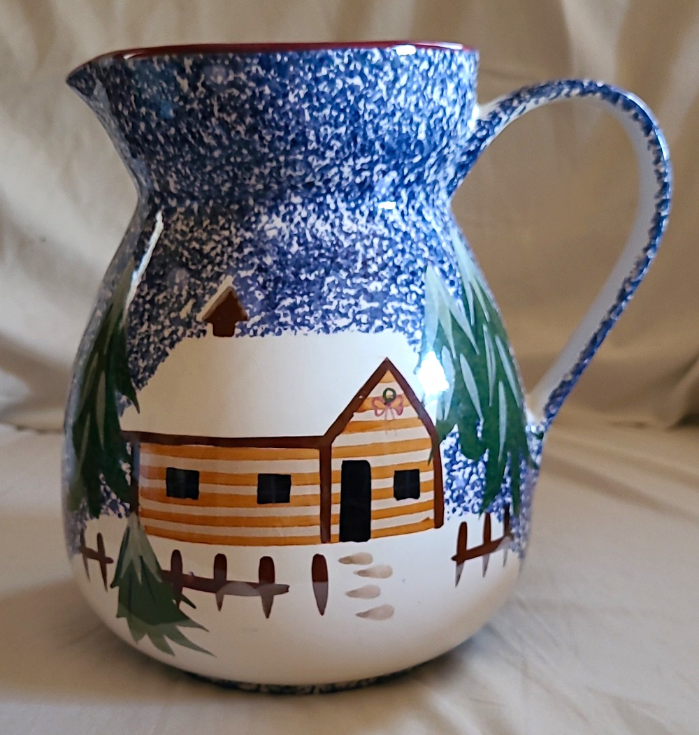 The Cook's Bazaar Gourmet Collection Blue Spongeware Cabin Pitcher